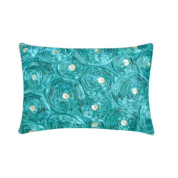 The HomeCentric Turquoise Lumbar Pillow Cover, Pack of 2, 12"x26" (30x65 cm) Lumbar Pillow Cover, Ribbon Aqua Rose Flowers Lumbar Pillow Cover, Silk Lumbar Pillow Cover, Floral - Aquamarine Roses