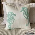 thumbnail image 1 of The HomeCentric White Decorative Pillow Cover Beaded Sea Horse Beach Ocean Theme Nautical Pillow Cover Pillow Cover Pack of 2 14x14 inch (35x35 cm) Silk Pillow Floral Mediterranean Sea-Sea Horse Aqua, 1 of 11