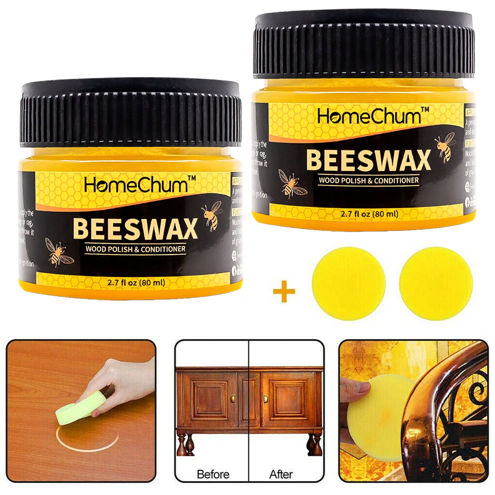 HomeChum 2 Pcs Natural Wood Seasoning Beeswax Furniture Polish Wax Ｗood  Cleaner Conditioner, Christmas Gifts