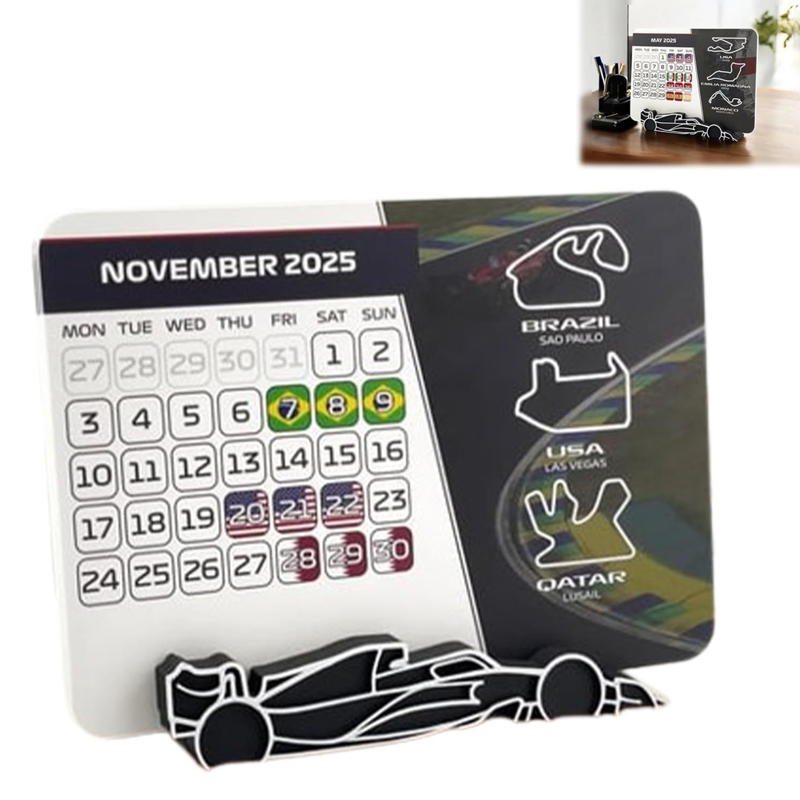 HomeCozy 2025 Racing Calendar with Car Stand Desktop Calendar Home