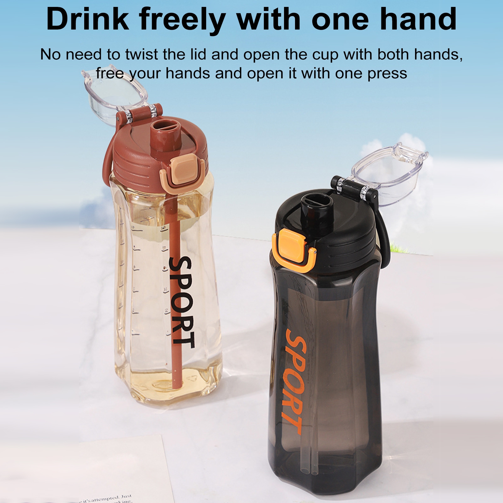 HomeCozy 750ML Water Bottle with Straw One-click Pop-up Lid Sports ...