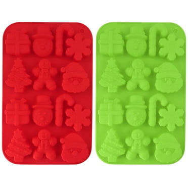 HomeCozy Christmas Silicone Mold 14 Cavities Santa Snowman Tree Cane Gift Box Non-stick Food Grade Easy Release DIY Fondant Chocolate Candy Biscuit Jelly Ice Cake Baking Mold