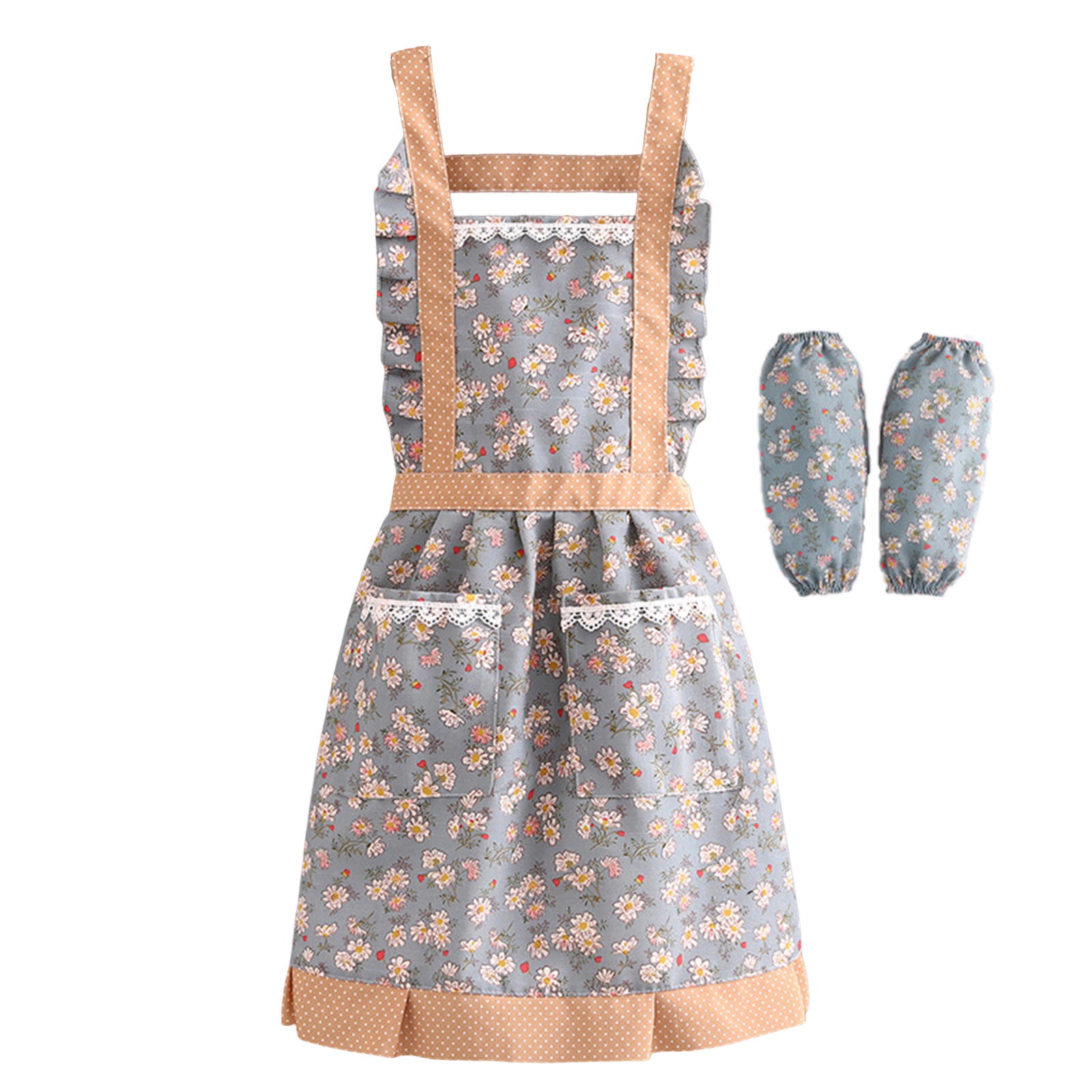 HomeCozy Sleeveless Breathable Cooking Apron with Lace Double Pockets