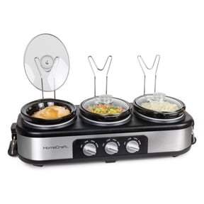 HomeCraft 1.5-Quart 3 Basins Stainless Steel Buffet Server Slow Cooker