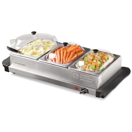 HomeCraft HCBS15SS 3-Station 1.5-Quart Stainless Steel Buffet Server & Warming Tray