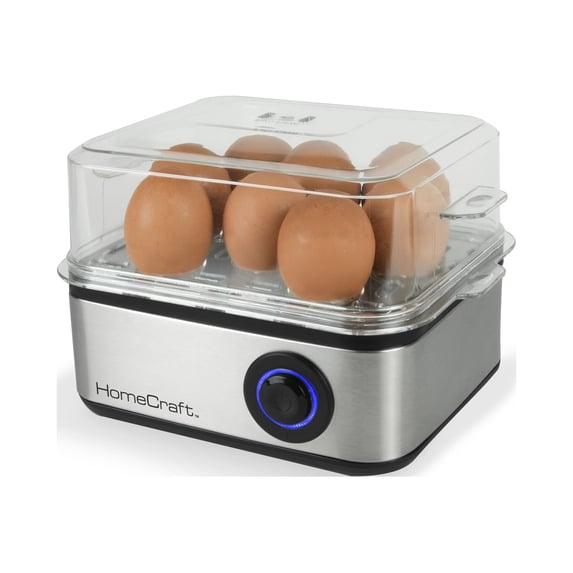 Nostalgia Stainless Steel Egg Boiler, 8-Capacity Egg Cooker with Detachable Egg Tray and Cooking Plate