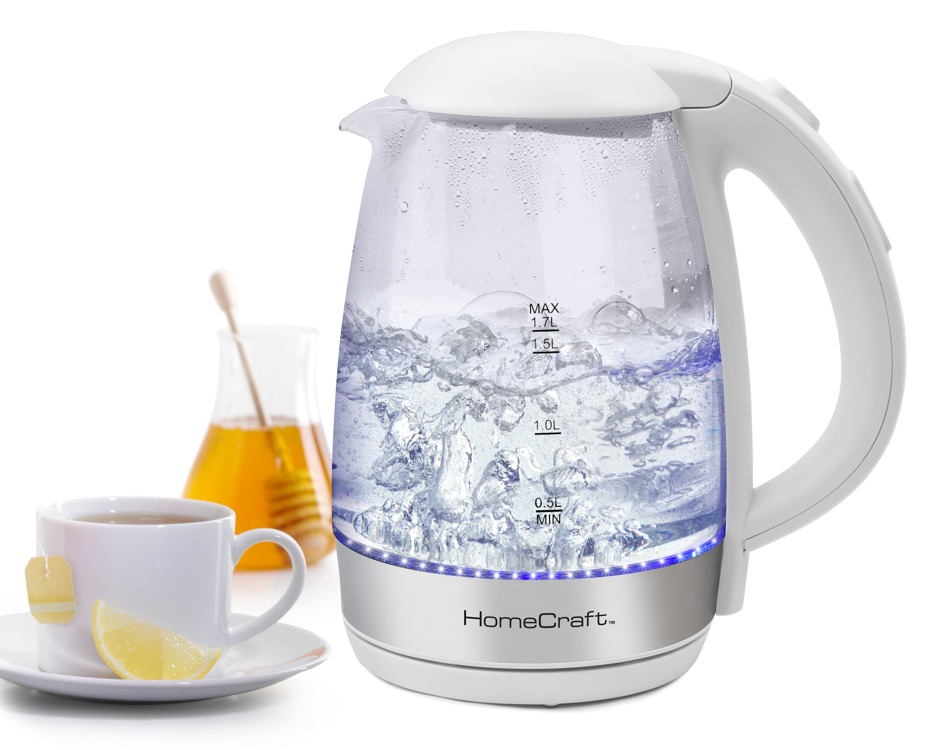 Brentwood Cordless Glass Electric Kettle with Tea Infuser and Swivel Base  1.79-Qt. White (KT-1962W) 