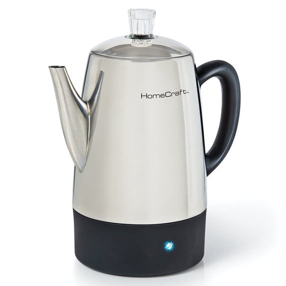 HomeCraft 10-Cup Stainless Steel Electric Percolator Coffee Pot with Stay Warm Function