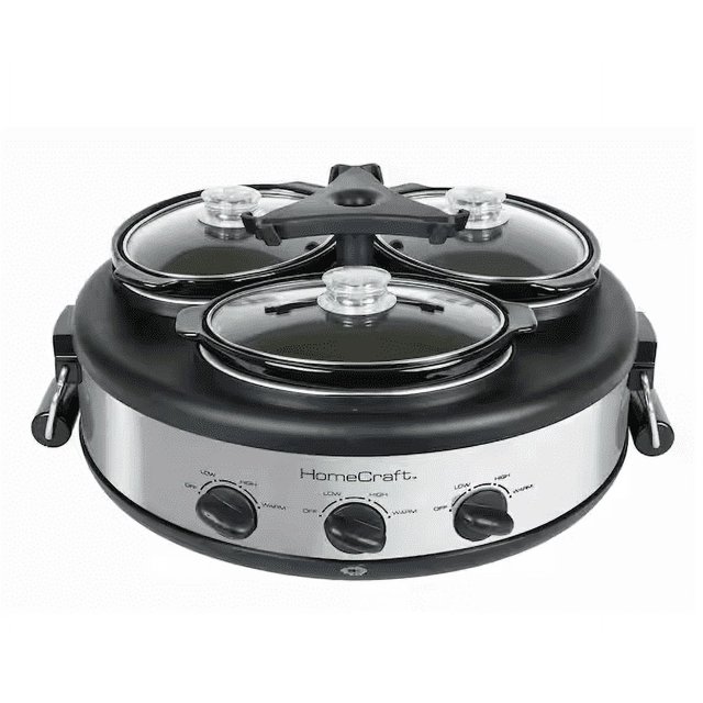 HomeCraft Triple 1.5 qt. Stainless Steel Slow Cooker Buffet