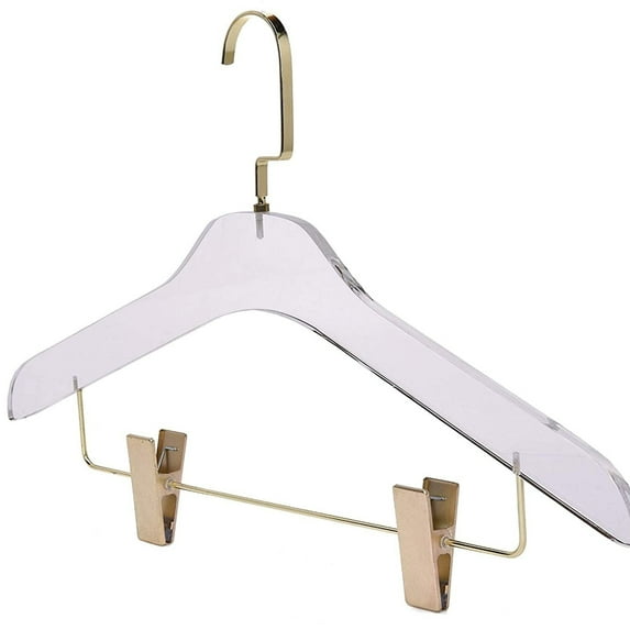 HomeCube USA 17" Clear Acrylic Hangers with Gold Hooks - High-Quality Durable Coat, Shirt, Dress, Pant and Skirt Hangers - Premium Stylish and Sturdy Closet Organizers