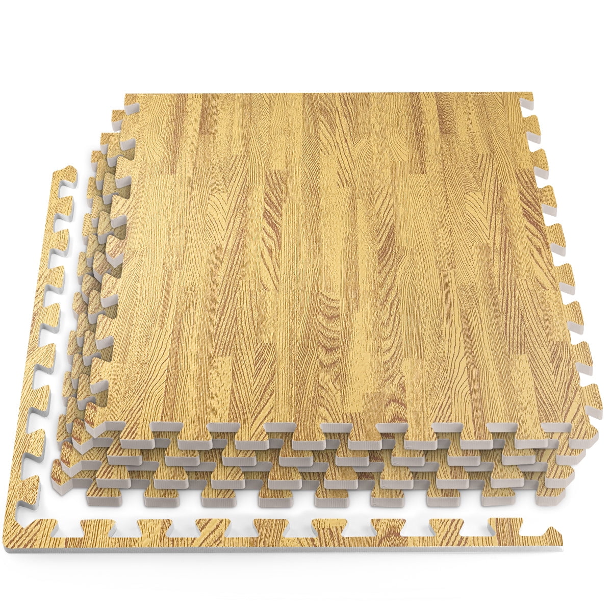 HomeCube USA 3/8 Inch Thick Interlocking Wood Grain Foam Floor Tiles