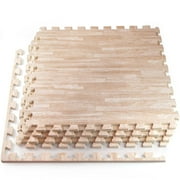 HomeCube USA 3/8 inch Thick Interlocking Wood Grain Foam Floor Tiles for Home, Office, Workout Equipment Space, Commercial Areas, Anti-Fatigue Flooring Padding 24x24 in.