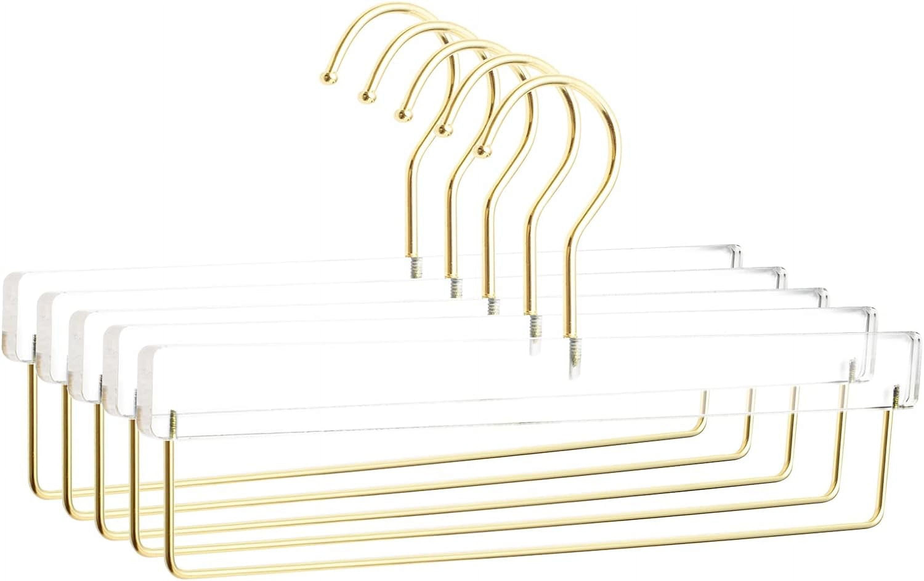 HomeCube USA Clear Acrylic Clothes Hanger with Gold Hooks & Bar – Heavy Duty Organizer for Pants, Slacks & More – Elegant Lucite Design for Closet, Boutique, Home & Retail Display