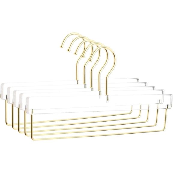 HomeCube USA Clear Acrylic Clothes Hanger with Gold Hooks & Bar – Heavy Duty Organizer for Pants, Slacks & More – Elegant Lucite Design for Closet, Boutique, Home & Retail Display