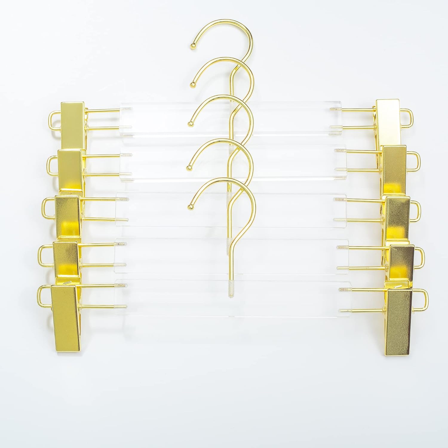 HomeCube USA Clear Acrylic Clothes Hanger with Gold Hooks & Clips – Heavy Duty Organizer for Skirts, Pants & More – Elegant Lucite Design for Closet, Home, Boutique & Retail Display