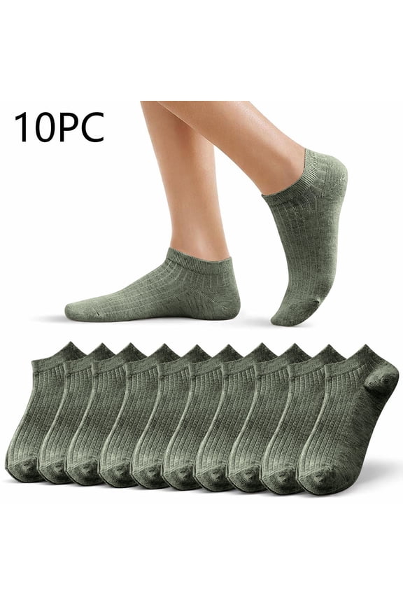 10 Pairs Womens Ankle Socks Crew Neck Low Cut Comfort Breathable Casual Socks Solid Color Army Green