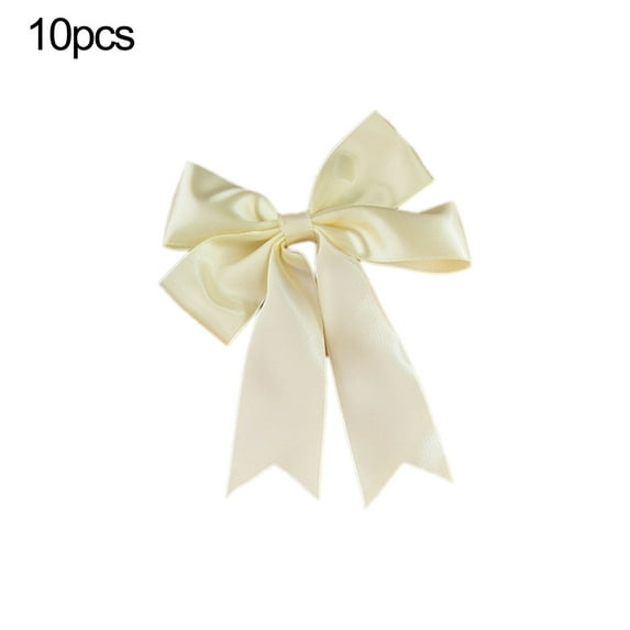 HomeDM 10Pcs Beige Christmas Bows Decorations 4.72" X 5.12" Xmas Wreath Bows Christmas Tree Hanging Ornaments Ribbon Bows for Tree Home Party Front Door Wreath Holiday Decor