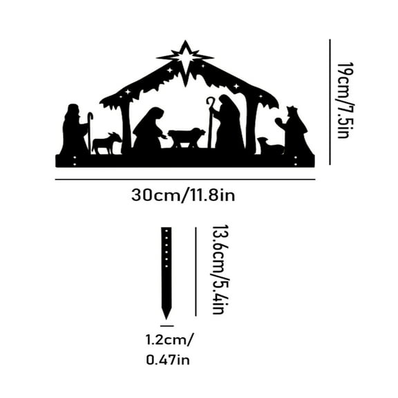 HomeDM 11.8" x 7.5" Metal Nativity Scene Ornament for Christmas, Yard Stake Christmas Garden Decoration Waterproof Xmas Outdoor Nativity Yard Decor with Stake