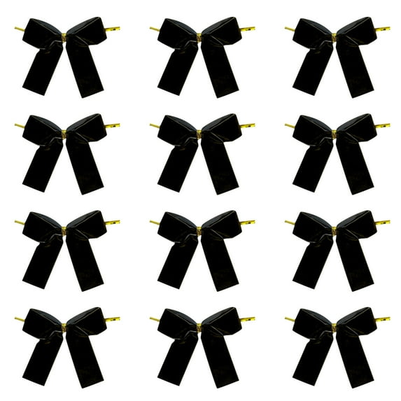 HomeDM 12PCS Christmas Velvet Bowknot Ornaments for Christmas Tree 3.35"x3.35" Mini Christmas Bows Decor for Christmas Wreath Wedding Party Home Decorations Black
