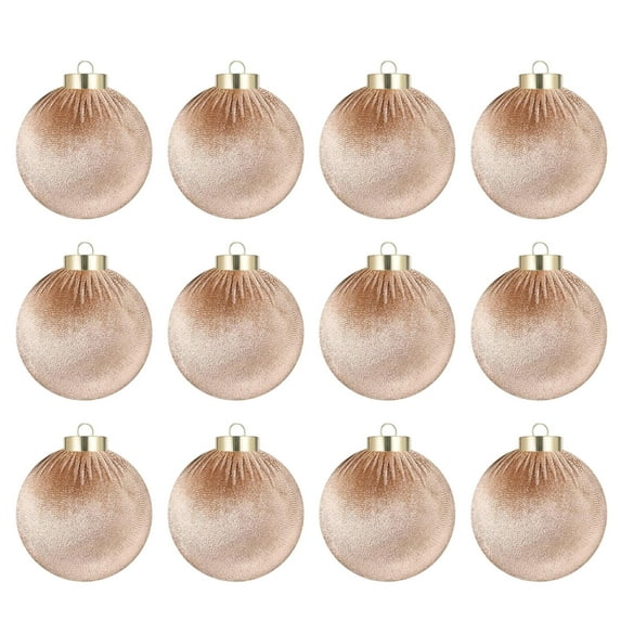 HomeDM 12PCS Velvet Christmas Balls Ornaments Khaki 6cm/2.36" Flocked Balls Christmas Tree Decorations Shatterproof Hanging Pendant for Xmas Tree Holiday Home Decor