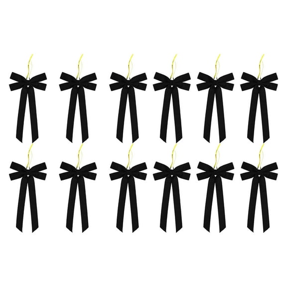HomeDM 12Pcs Christmas Bowknot Ornaments for Christmas Tree Christmas Bows Decor for Christmas Wreath Wedding Party Home Decorations Xmas Ribbon Bow Craft Wrapping Decorative Black