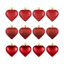 HomeDM 12Pcs Valentine's Day Heart Shaped Ornaments Mini Christmas Tree Hanging Baubles Heart Pendant for Wedding Anniversary Gifts