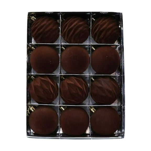 HomeDM 12pcs Velvet Christmas Balls Ornaments for Xmas Tree Hanging Decorative 6cm/2.36" Flocked Christmas Balls for Wedding Party Christmas Tree Holiday Home Decor Brown