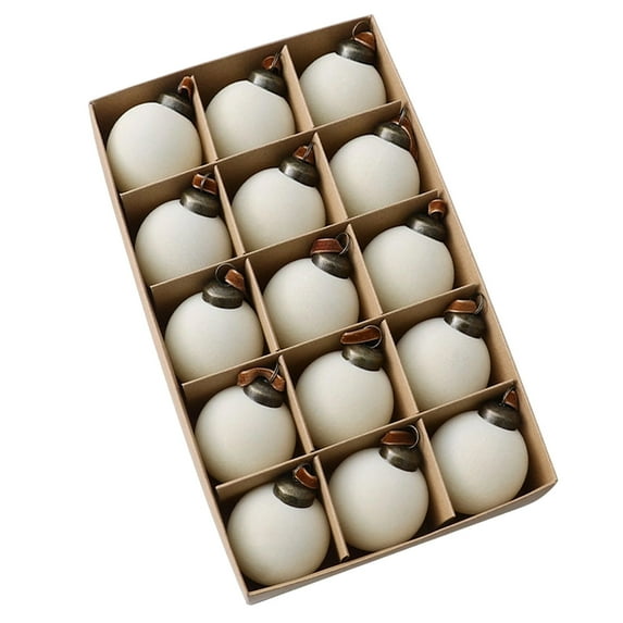 HomeDM 15PCS Velvet Christmas Balls Ornaments Beige Flocked Balls Christmas Tree Decorations 3.15" Shatterproof Hanging Pendant for Xmas Tree Holiday Home Decor