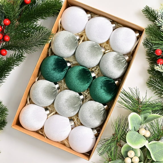 HomeDM 15Pcs Christmas Balls Ornaments for Xmas Tree 2.36" Flocked Christmas Ornaments Balls Decorative, Hanging Pendant for Xmas Wreath Holiday Party Home Decor 6CM