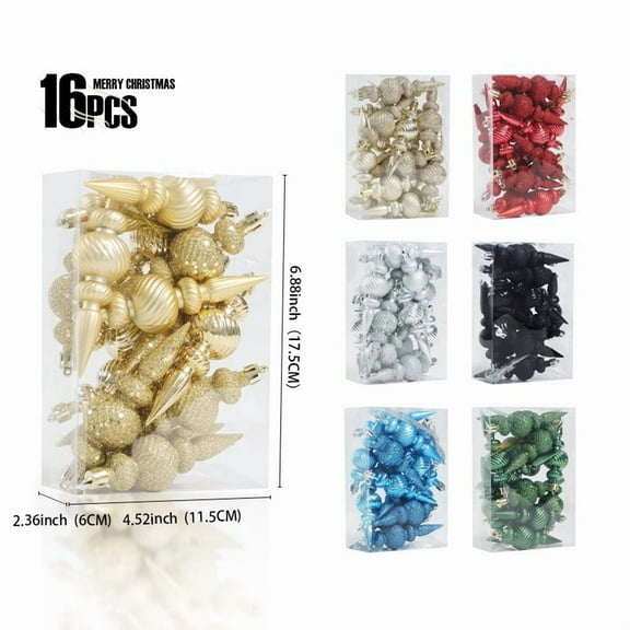 HomeDM 16 Pcs Finial Drop Christmas Ornaments 4" Mini Shatterproof Plastic Christmas Tree Decoration Hanging Xmas Finial Ornaments Decor for Xmas Tree Winter Holiday Party Supplies