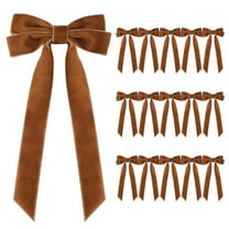 HomeDM 16Pcs Christmas Velvet Bows Wreath Gift Bowknot 3.9" X 7.7" Xmas Velvet Ribbon Bows Ornaments for Christmas Tree Garland Decor Brown Gift Wrapping Bows