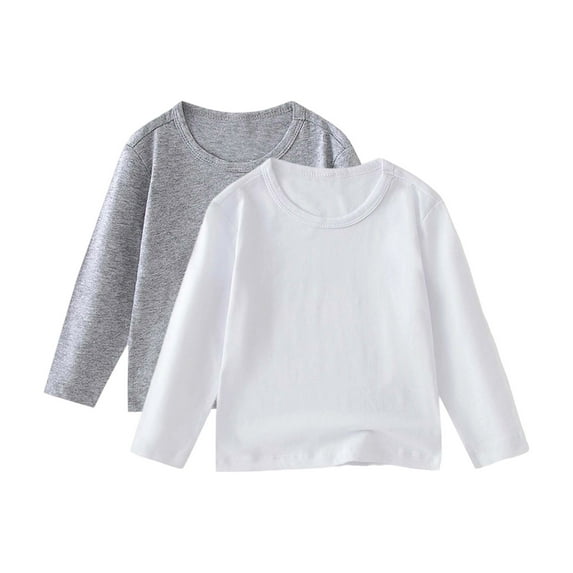 HomeDM 2 Pack Girls Boys Long Sleeve Cotton Shirts Toddler Soft Basic T-Shirts Top Unisex Kids Crewneck Layering Tees - Sizes 12M-11Y