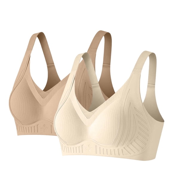 HomeDM 2 Pack Womens Seamless Bras Full Coverage No Underwire Supportive T-Shirt Bras Comfort Push Up Bralettes, 3XL