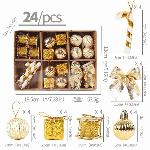 HomeDM 24Pcs Christmas Balls Ornaments - Gold Shatterproof Christmas Tree Ornaments Plastic Hanging Balls for Holiday Wedding Party Decoration
