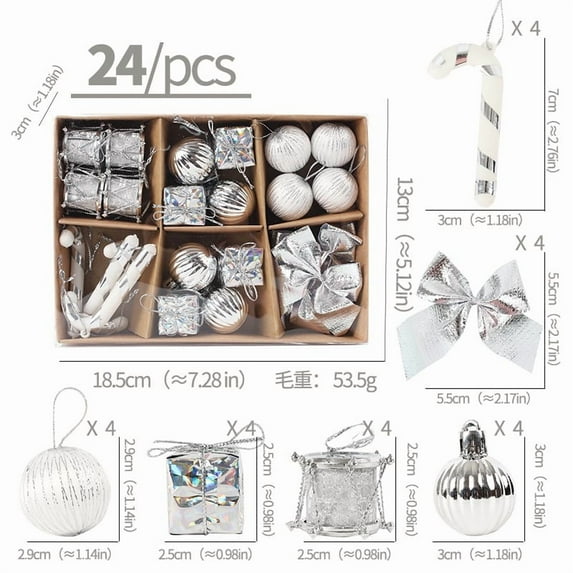 HomeDM 24Pcs Christmas Balls Ornaments - Silver Shatterproof Christmas Tree Ornaments Plastic Hanging Balls for Holiday Wedding Party Decoration