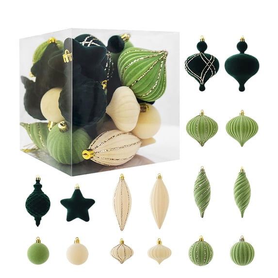 HomeDM 24Pcs Velvet Christmas Ball Ornaments Set Flocked Shatterproof Xmas Tree Decor Assorted Hanging Ornaments for Holiday Home Decor Christmas Tree Party Decoration Green