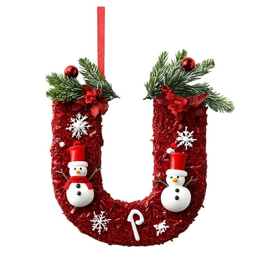 HomeDM 26 Letter Christmas Ornaments Xmas Tree Hanging Pendant Christmas Snowman 2D Flat Acrylic Letters Ornaments for Christmas Home Garland Wall Tiered Tray Decor Letter U