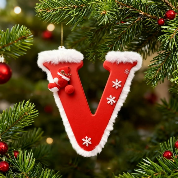 HomeDM 26 Letter Ornaments for Christmas Tree Decorations, Xmas Snowflake Red Personalized Letter Hanging Pendant Gifts for Family Friends Hanging Name Tags for Xmas Tree Decor