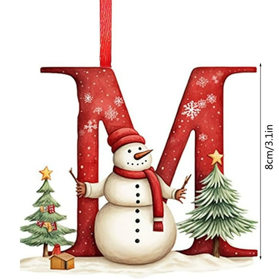 HomeDM 26 Letter Ornaments Hanging Pendant 2D Acrylic Letter Christmas Stocking Tag Xmas Tree Decorations Red Initial Alphabet for Wedding Party Garland Decor Letter M