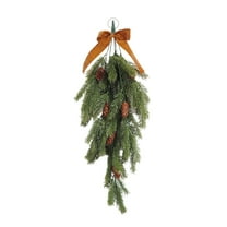 HomeDM 27.5" Artificial Christmas Wreath, Faux Pine Needles Teardrop Decor for Front Door, Christmas Norfolk Greenery Hanging Wreath for Xmas Party Fireplace Indoor Outdoor Decor