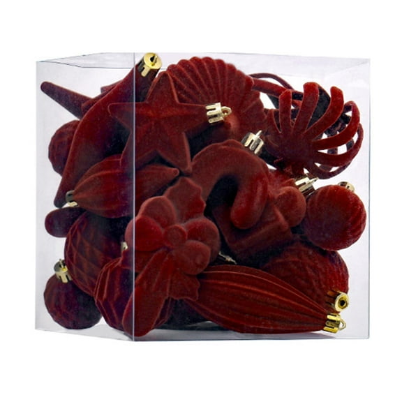 HomeDM 28 Pcs Velvet Christmas Balls Set, Coffee Xmas Flocked Balls Ornaments Wedding Party Xmas Hanging Pendant Decorations Plastic Shatterproof Ornaments Balls