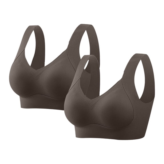 HomeDM 2Pcs Coffee Plus Size Womens Wireless Bras Full Coverage Push Up Medium Support Sports Bras Seamless Wirefree Everyday Bra No Underwire Comfort Bralette Tank Top M-5XL