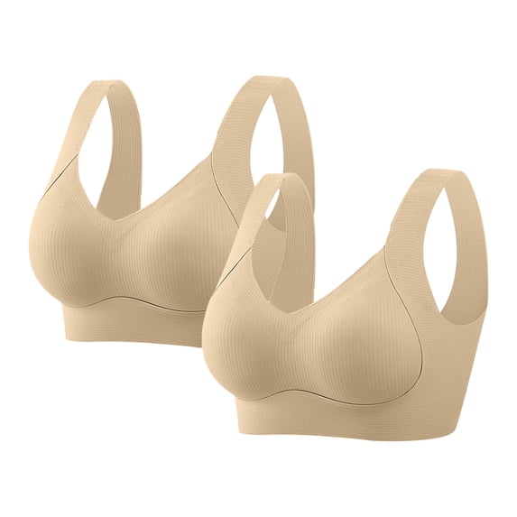 HomeDM 2Pcs Khaki Plus Size Womens Wireless Bras Full Coverage Push Up Medium Support Sports Bras Seamless Wirefree Everyday Bra No Underwire Comfort Bralette Tank Top M-5XL