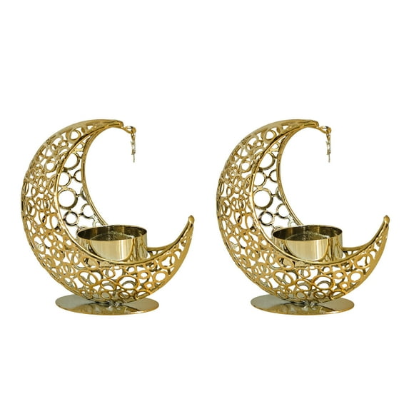 HomeDM 2Pcs Moon Candle Holders - Vintage Metal Candlesticks Holder for Valentine's Day Christmas Holiday Wedding Table Centerpiece Decor