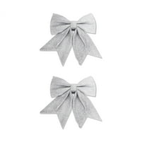 HomeDM 2Pcs Silver Christmas Bows Decorations 5.9" X 4.9" Xmas Wreath Bows Christmas Tree Hanging Ornaments Ribbon Bows for Tree Home Party Front Door Wreath Holiday Decor