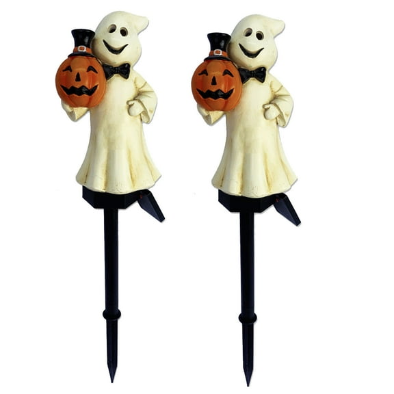 HomeDM 2pcs Halloween Solar Lights Waterproof Halloween Lighted Pumpkin Pathway Stake lights, Halloween Party Decor Walkway Lights Lantern Yard Stakes Garden Solar Lights