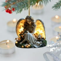 HomeDM 3.15"Angel Christmas Ornaments, 2D Flat Acrylic Xmas Tree Decorations, Rustic Farmhouse Hanging Ornaments Gifts for Women Men Xmas Tree Garland Holiday Party Decor
