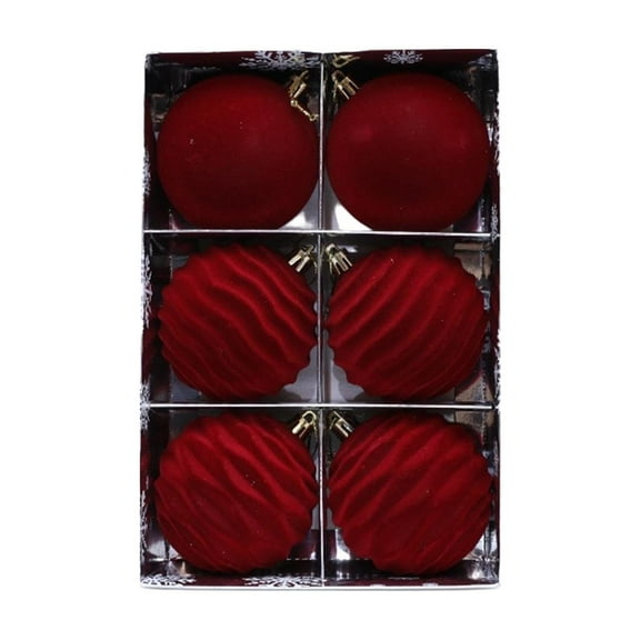 HomeDM 3.15" Christmas Balls Ornaments for Christmas Tree Thanksgiving Party Decoration, 6pcs Flocked Christmas Ball Ornaments Home Xmas Tree Holiday Decor Red