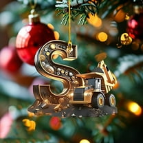 HomeDM 3.15" Christmas Construction Ornaments, 26 Letters Ornaments for Christmas Tree, Funny A to Z Alphabet Xmas Pendant Key Chain, Gift Wrapping, Excavator Gift, Letter S