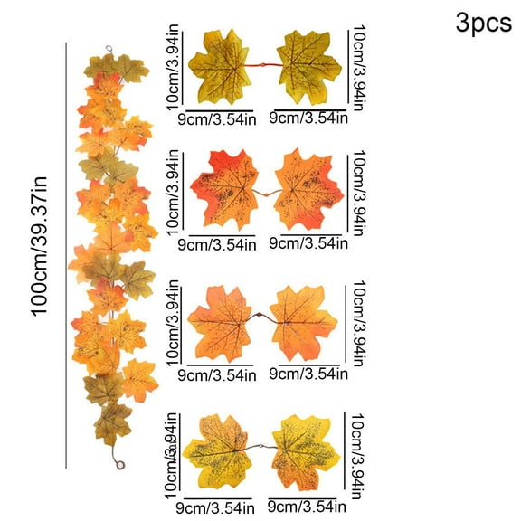 HomeDM 3.3ft Artificial Garland Maple Leaves 3pcs Thanksgiving Hanging Vine Garland Fall Home Decor Fake Leaves Garlands Christmas Decor for Porch Fireplace